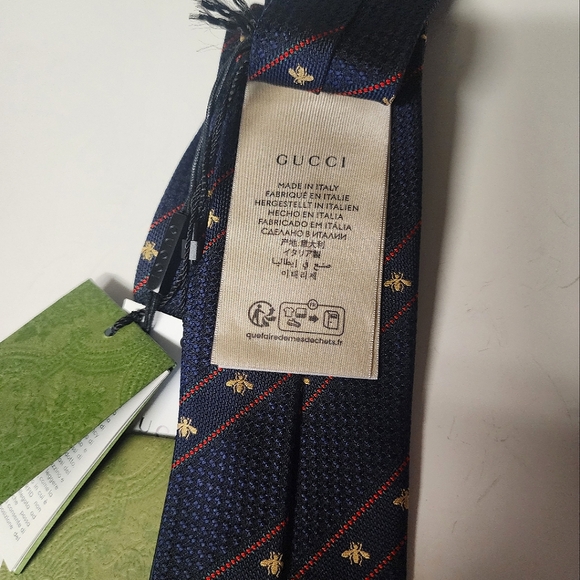 Gucci Golden Bee and Web Stripe Tie - Picture 3 of 4